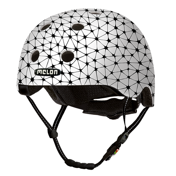 White Melon Bicycle Helmet with a black synapse grid design
