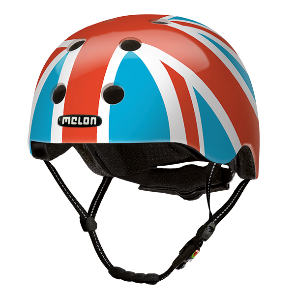 Blue, White and Red Melon Bicycle Helmet resembling the Union Jack Flag of Great Britain
