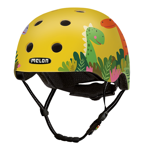 Yellow Melon Kids Bicycle Helmet with dinosaurs on the side