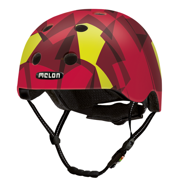 Red and Yellow Melon Bicycle Helmets with a mosaic shape design