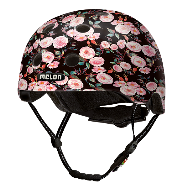 Black Melon Bicycle Helmet with lots of pink roses called "Rose Garden"