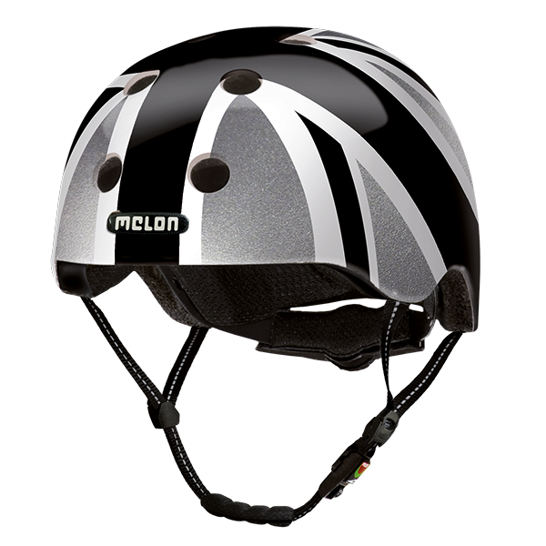 Black and Grey Melon Bicycle Helmet resembling the Union Jack Flag of Great Britain