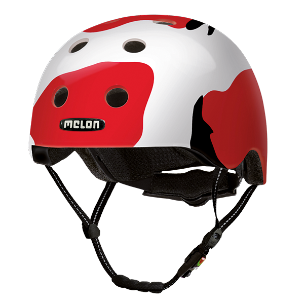 Red, White and Black Melon Bicycle Helmet resembling the pattern of a koi fish