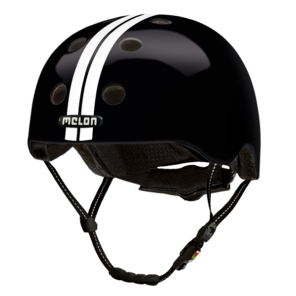Black Melon Bicycle Helmet with two thin white stripes