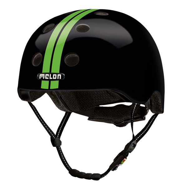 Black Melon Bicycle Helmet with two thin green stripes