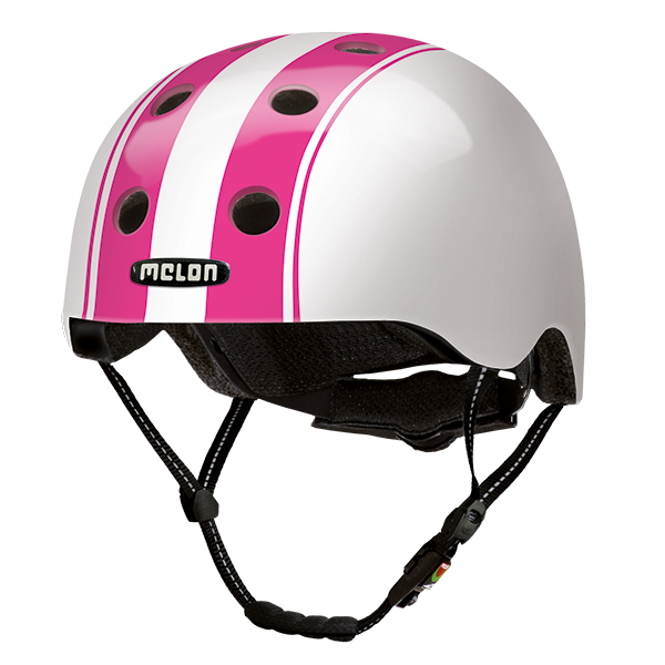 White Melon Bicycle Helmet with two pink stripes