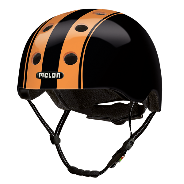 Black Melon Bicycle Helmet with two orange stripes