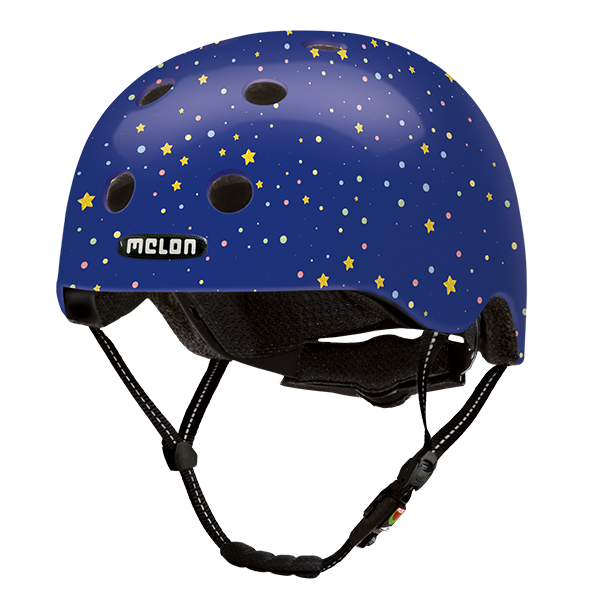 Blue Melon Kids Bicycle Helmet with yellow stars all over the design