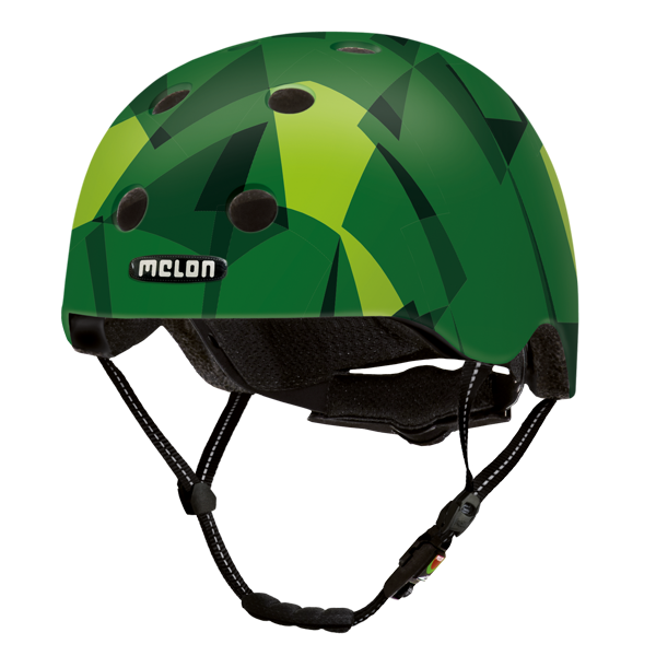 Dark and light Green Melon Bicycle Helmet with a mosaic design called "Green Mamba"